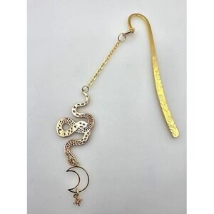 Handmade Bookmark Gold Rose Engraved Snake Lunar Moon Star Charm 6.5"
